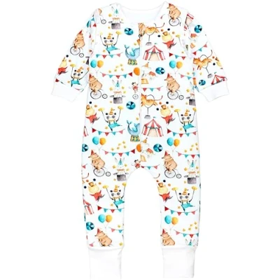 Abbildung von TupTam Schlafsack mit Füßen aus Bio Baumwolle Baby 2.5 TOG Beinen &amp; Ärmeln, OEKO TEX, Farbe: Zirkus Tiere, Größe: 104 110