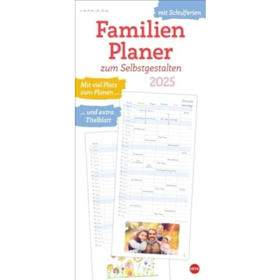 Abbildung von Familienplaner zum Selbstgestalten 2025: Blanko Kalender Basteln mit extra Titelblatt für eine persönliche Gestaltung und viel Platz Notizen. ... 2025. 21 x 45 cm. (Foto /Bastelkalender Heye)
