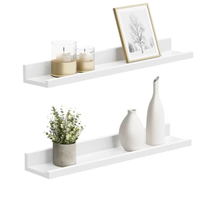Abbildung von SONGMICS Wandregal, Schweberegal, 2er Set, 10 x 60 cm, Wandboard für Bilderrahmen und Bücher, Bilderregal Wohnzimmer, Schlafzimmer, Bad, Küche, weiß LWS60WT