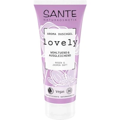 Abbildung von SANTE Naturkosmetik Aroma Duschgel Lovely, floraler Duft nach Rose &amp; Jasmin, wohltuend ausgleichend, vegane ohne synthetische Duftstoffe, 200ml