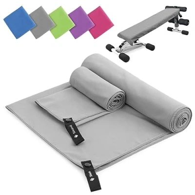 Abbildung von Mikrofaser Handtuch 2er Set 180x60cm Groß Badetuch + 80x40cm Klein Hand Gesichtshandtuch Schnelltrocknend Handtücher, Sporthandtuch Fitnessstudio für Fitness Strand Gym(Grau)