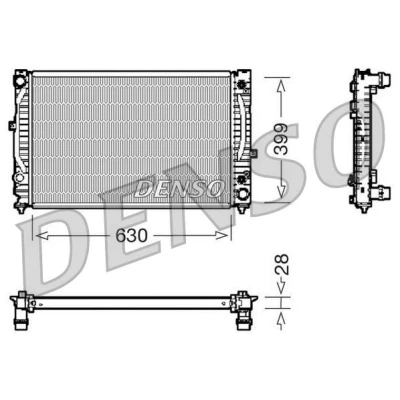 Abbildung von DENSO DRM02031 Kühler, Motorkühlung Aluminium 630 399 28 AUDI: A4 B5 Avant, Saloon, A6 C5 VOLKSWAGEN: Passat GP Estate