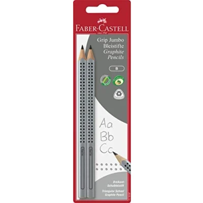 Abbildung von FABER CASTELL 111997 Jumbo GRIP Bleistiftset, mit 2 Bleistiften Härtegrad B, Schaftfarbe: silber