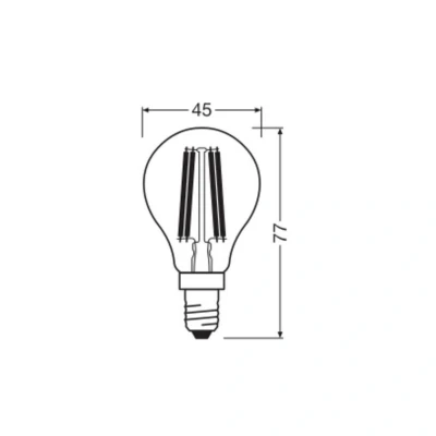 Abbildung von Osram LED Lampe in klassischer Miniballform, mit dekorativem Filament, Energieeffizienzklasse A, E14, 1.2 W, 255 lm, 4000 K, kaltweiß. Ohne Aufwärmen, sofort 100% Licht.