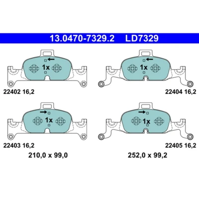 Abbildung von ATE 13.0470 7329.2 Bremsbelagsatz für Verschleißwarnanzeiger vorbereitet, exkl. Verschleißwarnkontakt AUDI: A4 B9 Avant, A5 Sportback, Q5