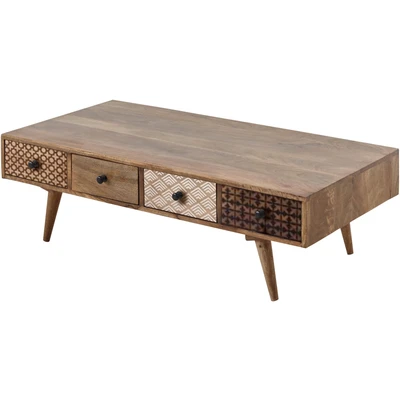 Abbildung von Stella Trading SHARI Vintage Couchtisch Massivholz Mango mit 8 Schubladen hochwertiger Sofatisch viel Stauraum für Ihren Wohnbereich 117 x 36 60 cm (B/H/T)