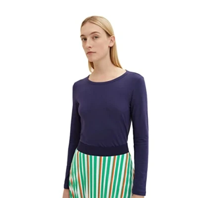 Abbildung von TOM TAILOR Damen 1035396 Basic Langarmshirt, 11331 Atlantic Ocean Blue, 3XL
