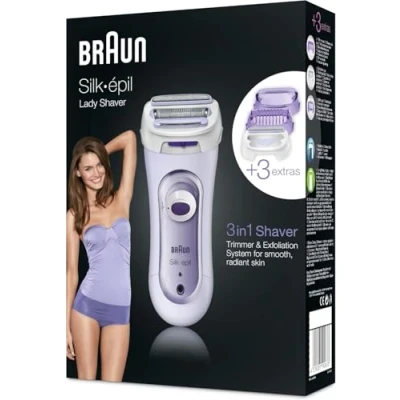 Abbildung von Braun Silk epil 5 560 3 In 1 Kabelloser Elektrischer Rasierer, Trimmer und Peeling System, lila