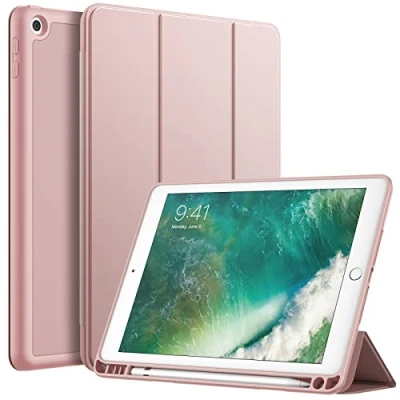 Abbildung von JETech Hülle für iPad 9,7 Zoll (6./5. Generation, 2018/2017) mit Stifthalter, Dünne Tablet Schutzhülle Weicher TPU Rückseite, Auto Wachen/Schlafen (Roségold)