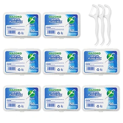 Abbildung von Zahnseide Sticks,Einwegzahnseide Dental Floss Zahnpflege Interdental Flosser mit tragbarem Reiseetui und Zahnstocher, perfekt für Familien, Hotels Reisen (400 Stück)