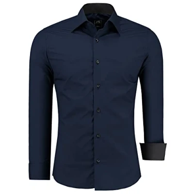 Abbildung von J&#039;S FASHION Herren Hemd Slim Fit Langarm Freizeithemd Pflegeleicht Bügelleicht Dunkelblau 3XL