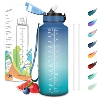 Abbildung von Motswedi Trinkflasche, 1500ml BPA Frei, Trinkflasche mit Strohhalm, Kohlensäure Geeignet,Trinkflasche Sport, Auslaufsicher, Wasserflasche, Sport für Yoga, Schule, Outdoors, Blaugrün