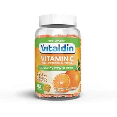 Abbildung von VITALDIN Vitamin C Gummies 240 mg Dosis pro Tag 80 Fruchtgummis (Vorrat für 40 Tage) Orangengeschmack Stärkung des Immunsystems Glutenfrei Kinder &amp; Erwachsene