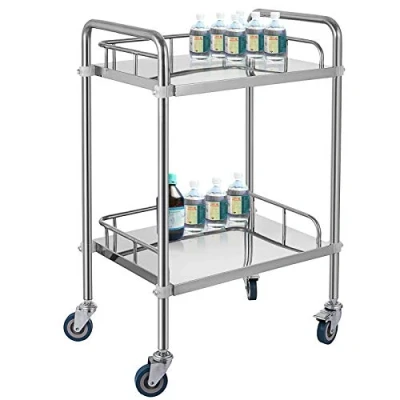 Abbildung von VEVOR Servierwagen Edelstahl Serving Lab Trolley 2 Böden Laborwagen Tragbar Abräumwagen Medical Dental Cart Transportwagen Rollwagen Medizinisch Universalräder Zwei Fußbremsen Breite Anwendung
