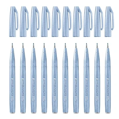 Abbildung von Pentel SES15C S3X Brush Sign Pen blaugrau, Faserschreiber, pinselähnliche Spitze, 10 Stück