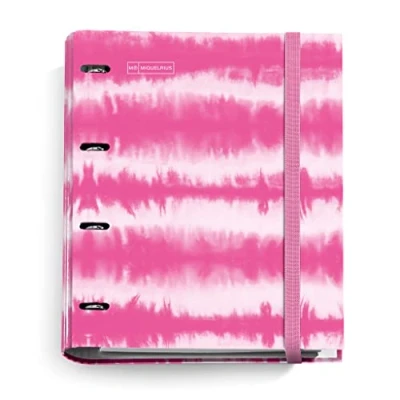 Abbildung von Miquelrius Tie Dye Ordner mit 4 Ringen + 100 Blatt DIN A4 Raster 5 mm, Papier 90 g/m², Verschluss Gummi, neonpink