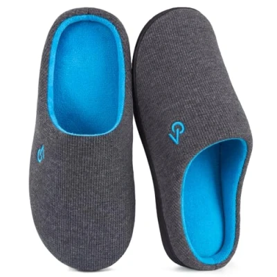 Abbildung von VeraCosy Herren Zweifarbige Hausschuhe Memory Schaum Pantoffeln, Dunkelgrau/Blau, 46/47 EU