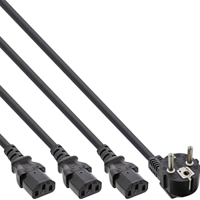 Abbildung von InLine 16653H Netz Y Kabel, 1x Schutzkontaktstecker zu 3x Kaltgerätestecker, Version 3 (2m+1/3/2m)