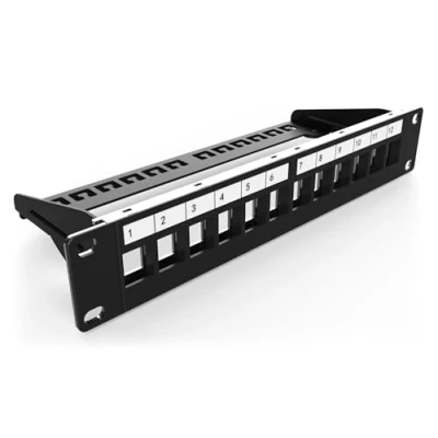 Abbildung von DIGITUS Patchpanel Modular 12 Ports 10 Zoll Rack Montage 1HE Keystone Modul Verteilerfeld Geschirmt Schwarz