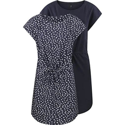 Abbildung von ONLY Damen Sommer Mini Kleid onlMAY S/S Dress 2er Pack Grösse XS S M L XL XXL Gestreift Schwarz 100% Baumwolle, Größe:L, Farbe:Night Sky