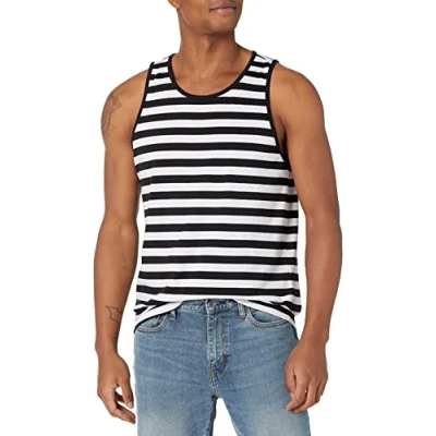 Abbildung von Amazon Essentials Herren Tanktop, Normale Passform, Schwarz Weiß Querstreifen, XL