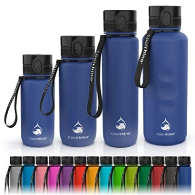 Abbildung von coolrhino Trinkflasche 1l für Sport, Outdoor, Schule, Fitness &amp; Kinder Wasserflasche auslaufsicher und Bpa frei Flasche Kohlensäure geeignet (Rhino darkblue, 1000ml)