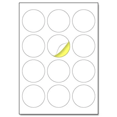 Abbildung von 60mm, 25 Blatt, A4 Aufkleber Rund Etiketten Selbstklebend Bedruckbar 12 Stück pro Blatt