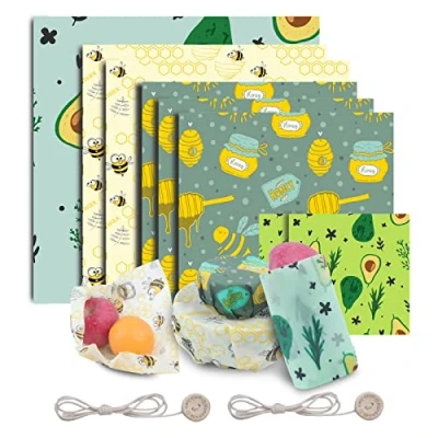 Abbildung von Bienenwachstücher wachstücher, 8er Set Bio Wickeltücher aus Bienenwachs 100% Natürlich &amp; Umweltfreundlich Bienenwachstuch Wachstücher groß Beeswax wrap Wiederverwendbar Lebensmittelecht