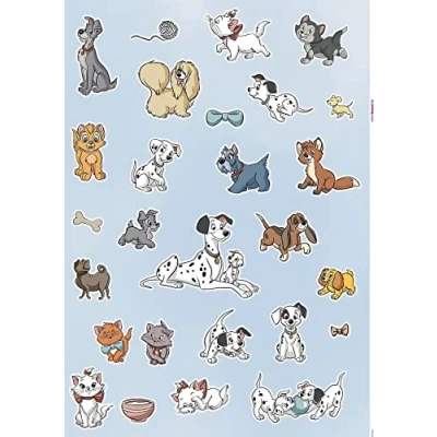 Abbildung von Komar Disney Wandtattoo Cats and Dogs 50 x 70 cm (Breite Höhe) 27 Teile Susi, Strolchi, Dalmatiner, Deco Sticker, Wandaufkleber, Wandsticker, Wanddeko, Kinderzimmer 14099h