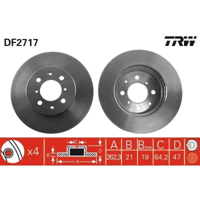 Abbildung von TRW DF2717 Bremsscheibe 262 21 4 100 Belüftet lackiert hochgekohlt mit Schrauben ROVER: 200 Convertible