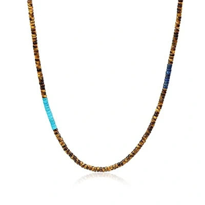 Abbildung von COAI Geschenkideen Herren Heishi Surfer Halskette Bohemian Stammes Kette aus Tigerauge Synthetischem Türkis Lapislazuli