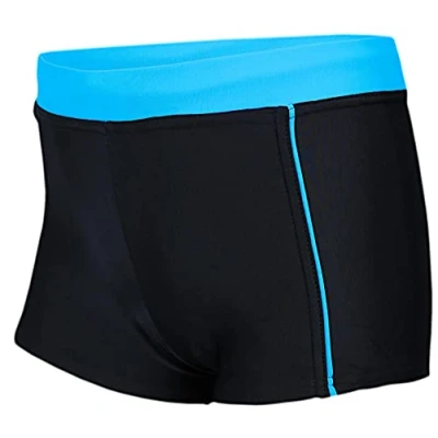 Abbildung von Aquarti Jungen Badehose Schwimmhose Seitliche Paspel Kinder Badeshorts, Farbe: 024 Schwarz/Blau, Größe: 122