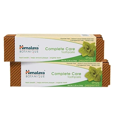 Abbildung von Himalaya Botanique Simply Peppermint ToothpasteRemoves Plaque &amp; Bad Breath Prevents Tooth Decay Bleeding Gums Flouride free 150g (Pack of 2)