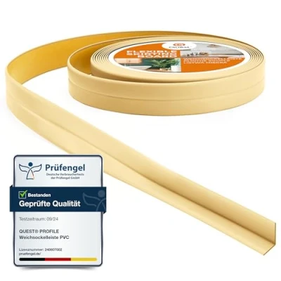 Abbildung von Quest Weichsockelleiste Selbstklebend, Knickleiste, Abschlussleiste für Küche, Badezimmer Dichtungsband PVC, Flexibel, Dicht, Dekorativ 10 mm x 5 Meter, Creme