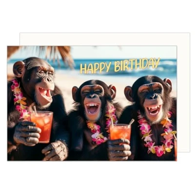 Abbildung von Edition Seidel Premium Geburtstagskarte mit Umschlag. Glückwunschkarte Tier Karte Billet Geburtstag Happy Birthday Mann Frau Coole Affen Party Urlaub Humor Lustig (G3525 SW024)