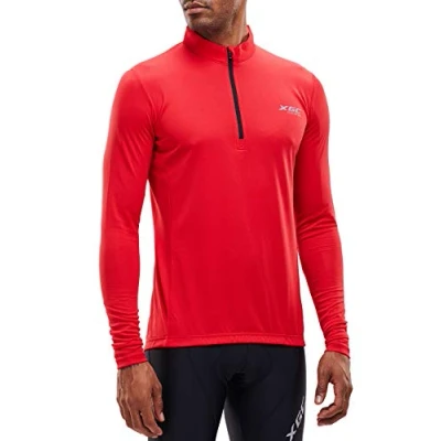 Abbildung von Herren Kurzarm/Langarm Radtrikot Fahrradtrikot Radshirt Fahrradshirts Fahrradbekleidung für Männer mit Elastische Atmungsaktive Schnell Trocknen Stoff (039 Red, XL)
