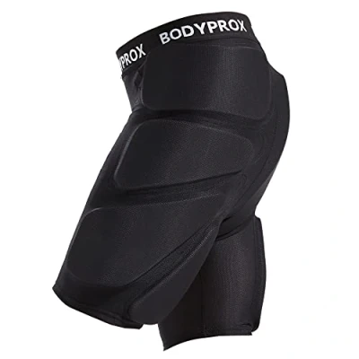 Abbildung von Bodyprox Gepolsterte Schutz Shorts für Snowboards, Skate und Ski, 3D Hüfte, Po Steißbein, Größe L, Schwarz