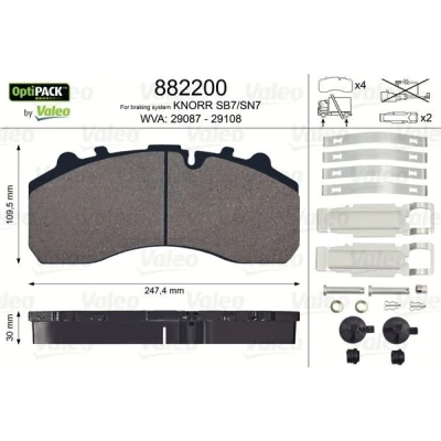 Abbildung von VALEO 882200 Bremsbelagsatz OPTIPACK Vorderachse, Hinterachse exkl. Verschleißwarnkontakt ohne Sicherungsschraubensatz MERCEDES BENZ: C Class Saloon