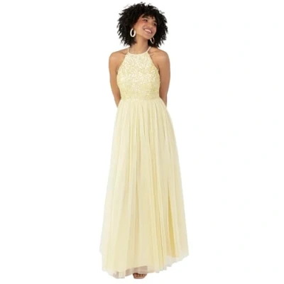 Abbildung von Maya Deluxe Damen Womens Ladies Bridesmaid Maxi Dress Halter Neck Sequin Embellished Prom Graduation Wedding Brautjungfernkleid, Zitronengelb, 34