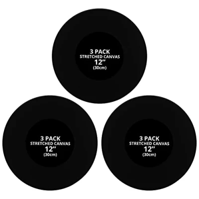Abbildung von Belle Vous 3 Stk Schwarze Blanko Leinwand Rund 30cm Durchmesser Vorbespannte Kreisrunde Rahmen zum Ausmalen für Acrylfarben, Ölfarben, Skizzieren und Zeichnen