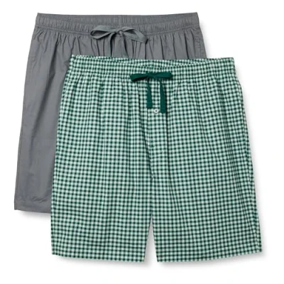 Abbildung von Amazon Essentials Herren Schlafanzug Shorts aus Baumwollpopeline, 2er Pack, Dunkelgrau/Vichy Muster, XXS