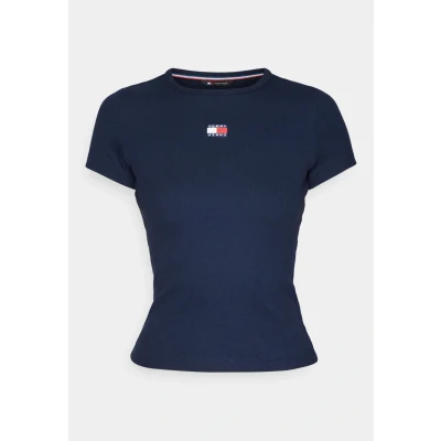 Abbildung von Tommy Jeans SLIM Badge TEE Tshirt print, Damen, Größe: 32, Dark night navy