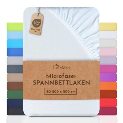 Abbildung von NatureMark Mikrofaser SPANNBETTLAKEN zum Sparpreis! viele Größen und Farben Markenware (180x200 200x200 cm, weiß)