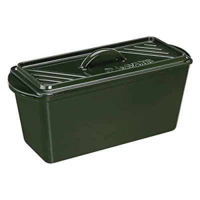 Abbildung von Navaris Gusseisen Brotbackform mit Deckel 34 x 13 13cm Kastenform Backform Auflaufform Dutch Oven rechteckig Griff zum Brot Backen und Kochen emailliert grün