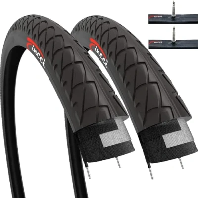 Abbildung von Fincci Set Paar Fahrradreifen 26 x 2,125 Zoll 54 559 Fahrradmantel Faltbar Slick Reifen mit Presta Schlauche für Cityräder Rennrad Mountainbike MTB Hybrid Fahrrad Mantel 26x2.125 (2er Pack)