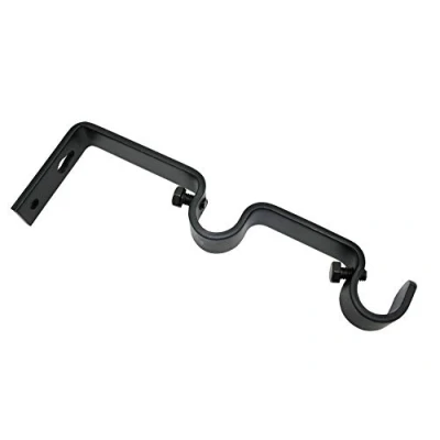 Abbildung von Gardinia Doppelhalterung für Gardinenstangen mit Ø 16 mm, 7/7 cm, (14 cm von der Wand entfernt), inkl. Befestigungsmaterial, Memphis Line, Metall, Mattschwarz, 2 Stück