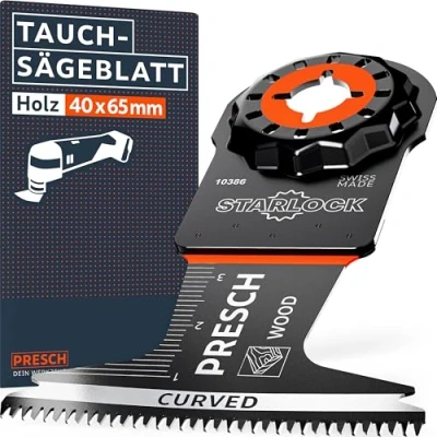 Abbildung von Presch Starlock Sägeblatt Holz 40x65mm Multitool für werkzeuglosen Wechsel Saubere, exakte Schnitte dank Japan Verzahnung &amp; Curved Tec Design Präzises Tauchsägeblatt, Zubehör