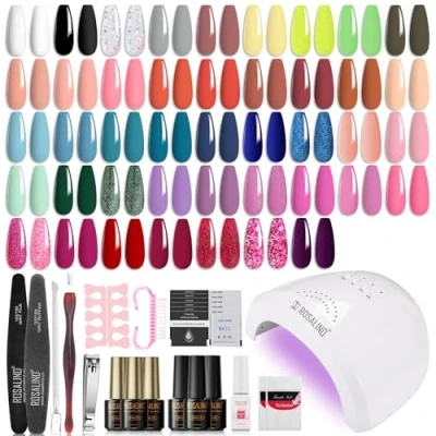 Abbildung von ROSALIND Shellac Set Starterset mit lampe 48W, 43 Farben UV Nagellack Weiß Schwarz Grau Rosa Braun Blau Glitzer Gelnägel Gellack Nägel Nagelstudio