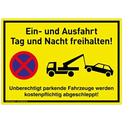 Abbildung von Großes Schild Ein und Ausfahrt 42x30cm wetterfestes PVC mit UV Schutz signalgelb Tag Nacht freihalten Unberechtigt parkende Fahrzeuge werden kostenpflichtig abgeschleppt