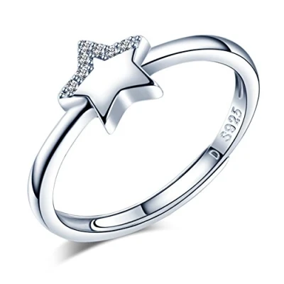 Abbildung von Yumilok 925 Sterling Silber Zirkonia Stern Offener Ring Jahrestag Verlobungsring für Damen Mädchen, Größe 49 57 Verstellbar